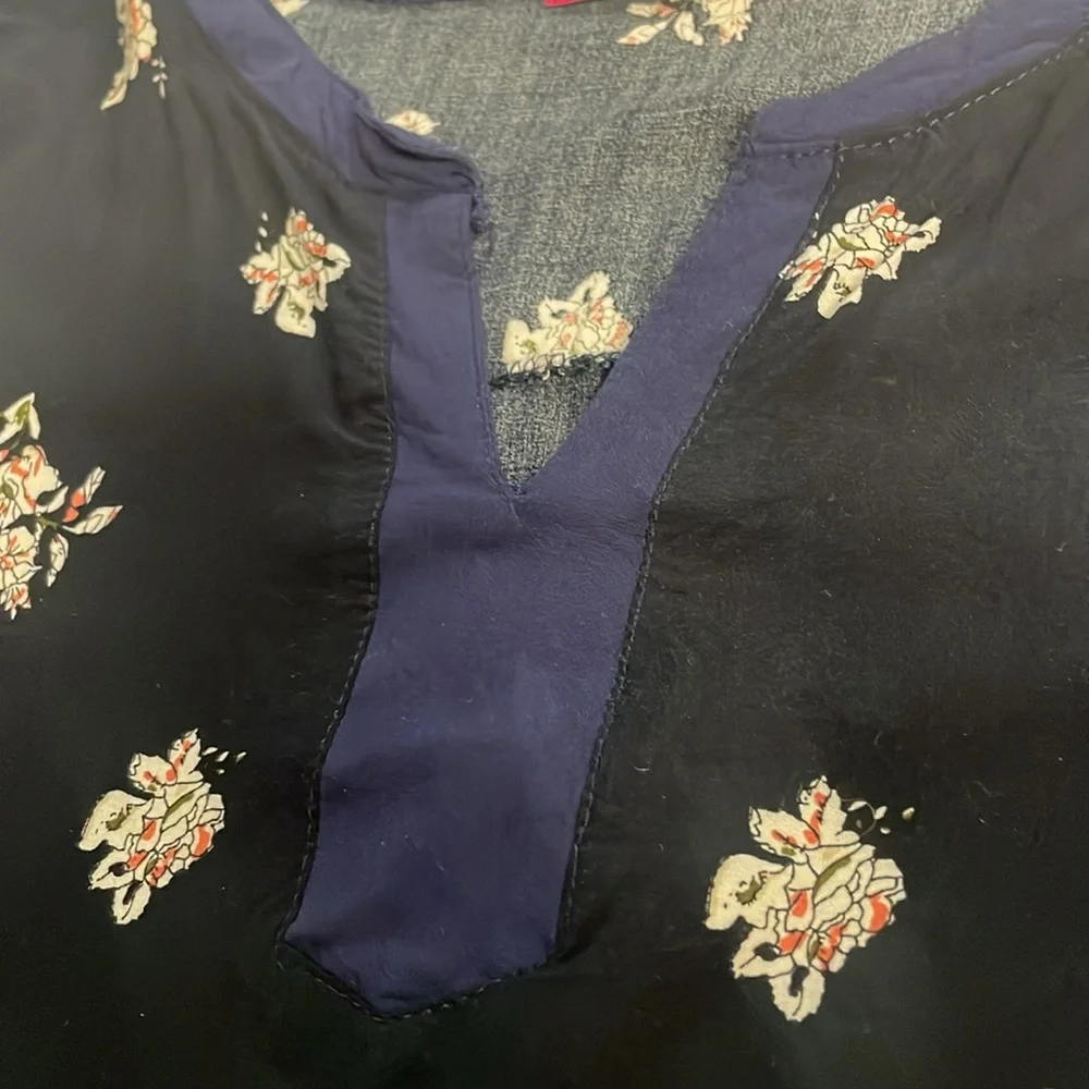 Universal Fashion Top Womens Small Blue White Boho Floral Pullover Blouse - Picture 10 of 10